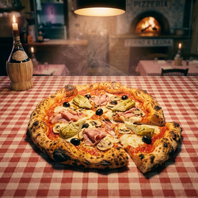 Capricciosa-pizza met artisjok en ham