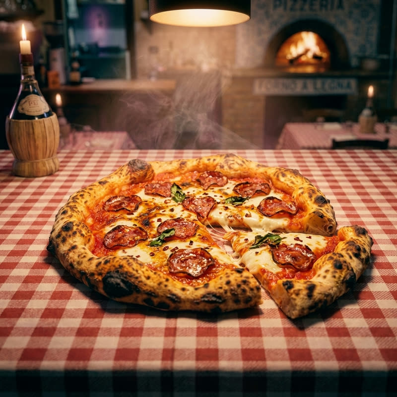 Diavola-pizza met salami en chili