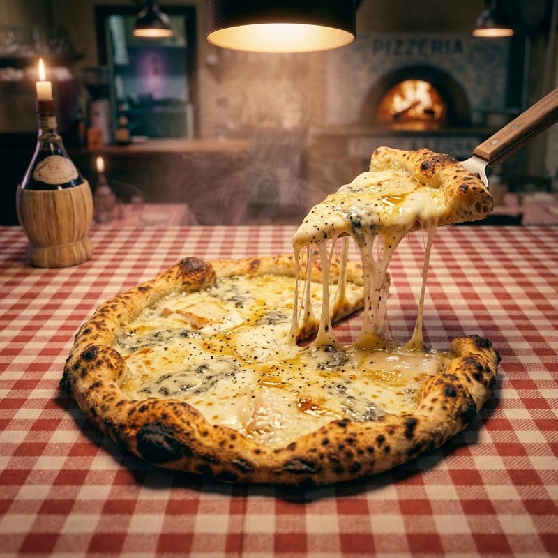 Quattro formaggi-pizza met honing